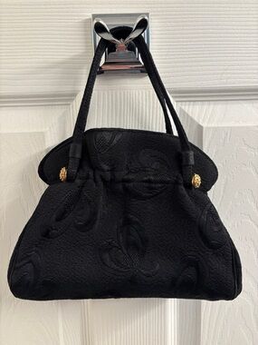 Classic Vintage Black Textured by Garay Handbag Gold Hardware Rhinestones WOW!